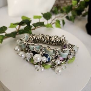 Vintage Chunky Silver Chain Stretch Bracelet